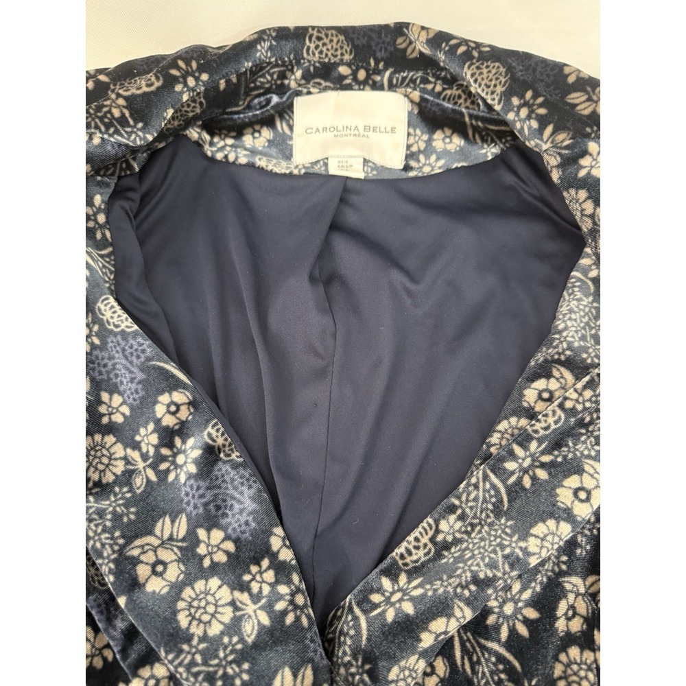 Carolina Belle Navy Velvet‎ Floral Blazer Jacket Womens Size S *FLAW - Picture 9 of 11